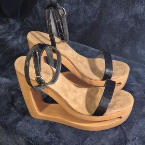 Jeffrey Campbell Black and Tan Wedge Sandals